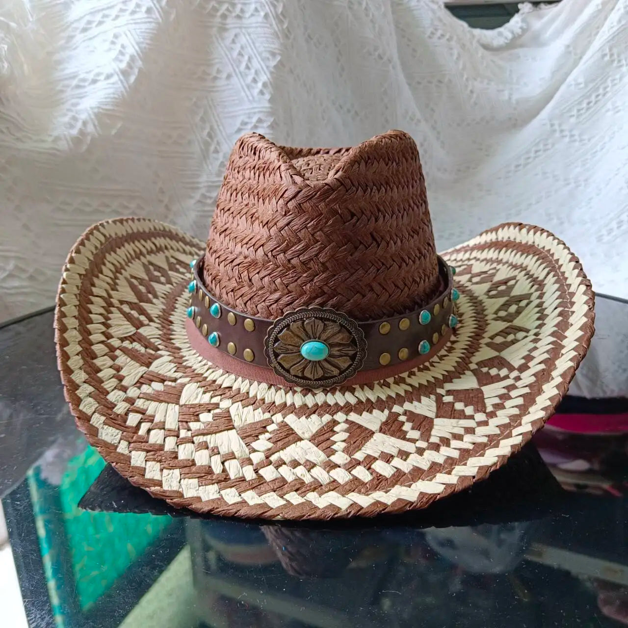 Women's Woven Straw Flat Brim Hat