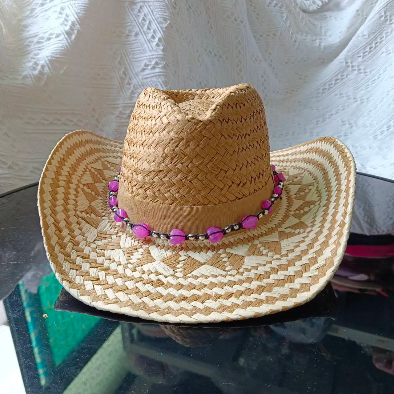 Women's Woven Straw Flat Brim Hat