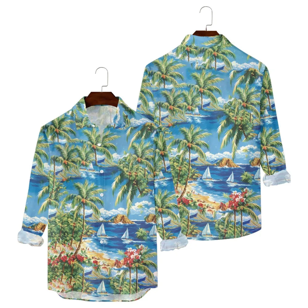 Men's Sunset Ombre Palm Print Hawaiian Shirt