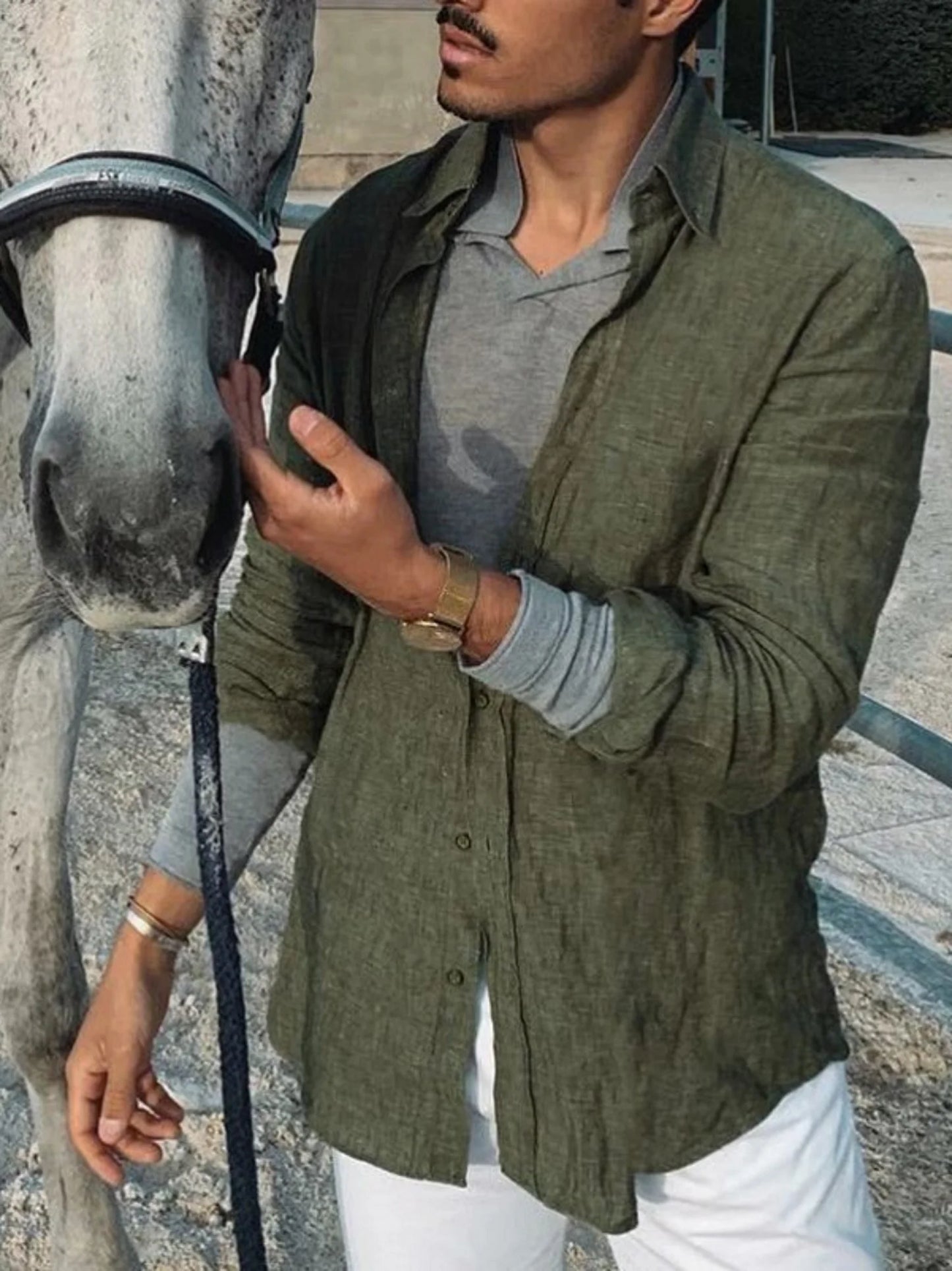 Men's Casual Solid Colour Long Sleeve Cardigan Shirt