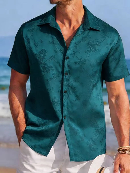 Men's Embroidered Short Sleeve Beach Shirt