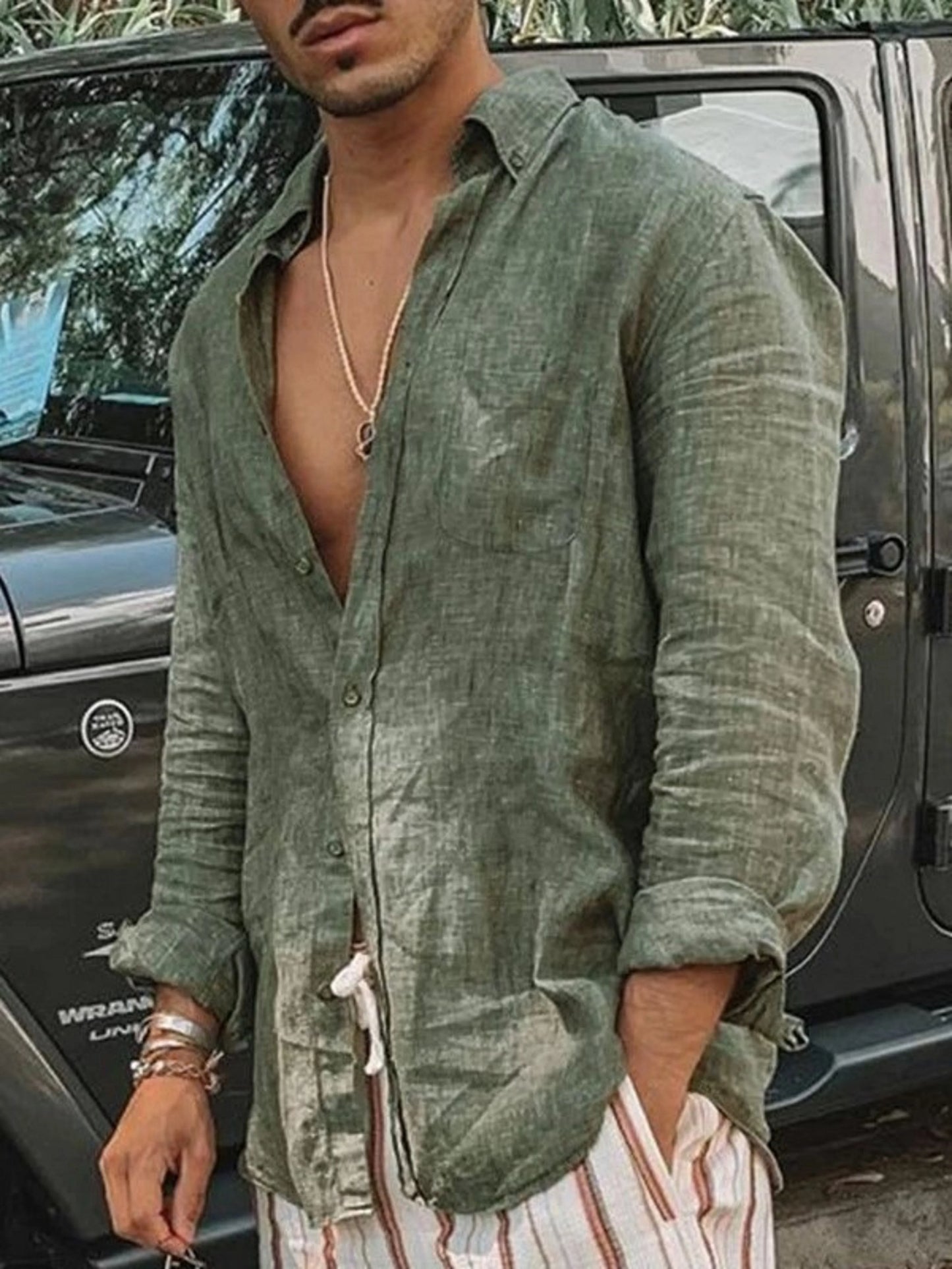 Men's Casual Solid Colour Long Sleeve Cardigan Shirt