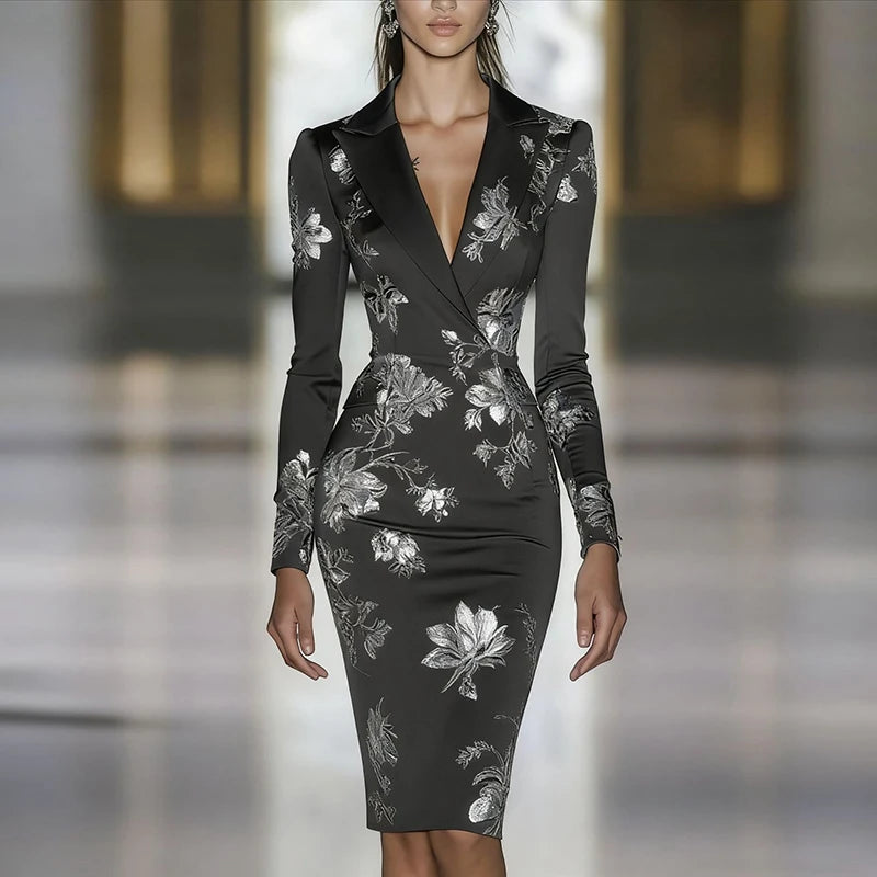 Women's Floral Print Bodycon Evening Dress