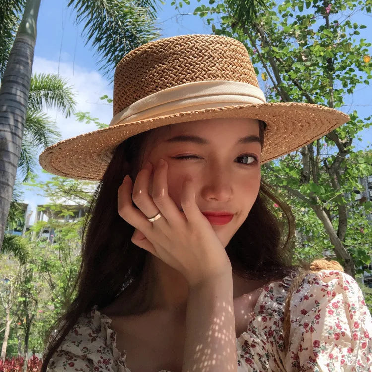 Women's Woven Straw Flat Brim Hat