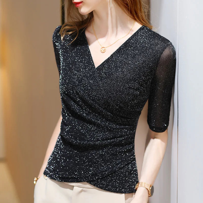 Women's Glitter Elastic Blouse
