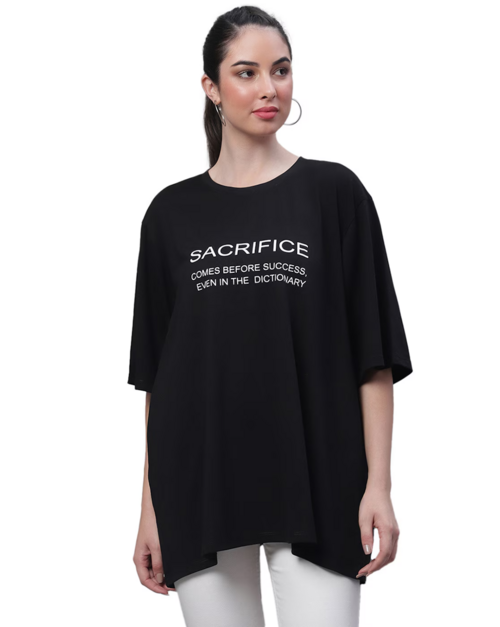 Typographic Print Crew-Neck T-Shirt (SIZE-S) (COLOR-BLACK)